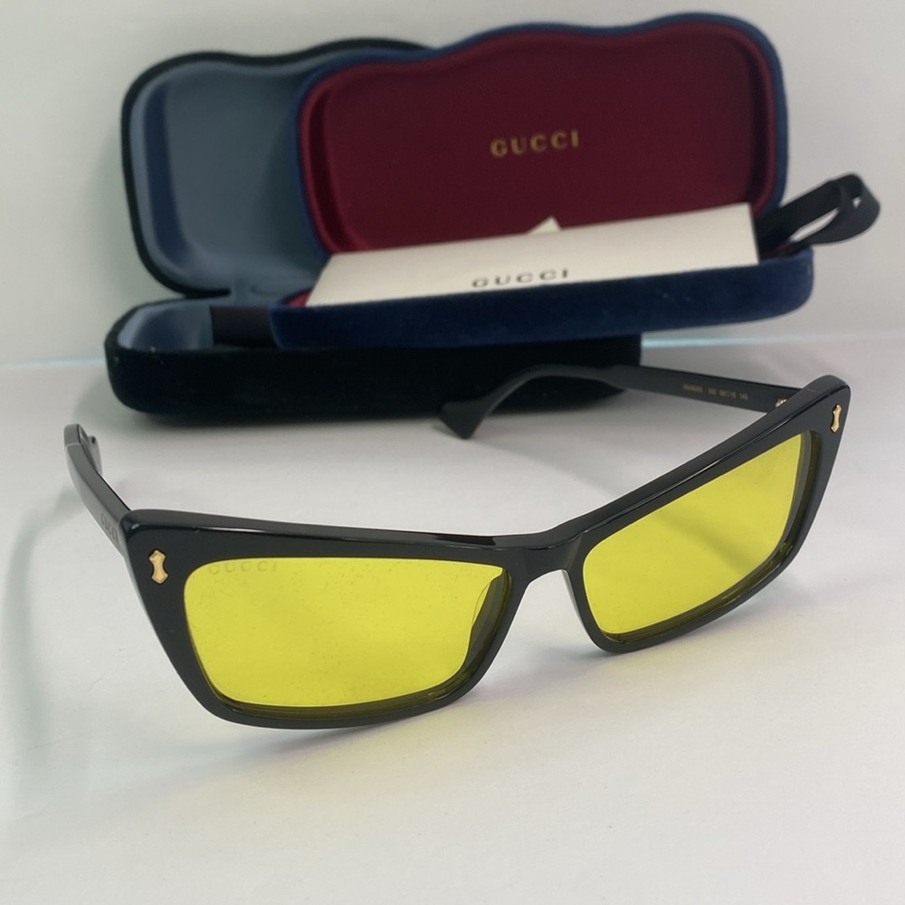 NEW Gucci Sunglasses GG0626S 002 Black/Yellow Lens Design 58mm